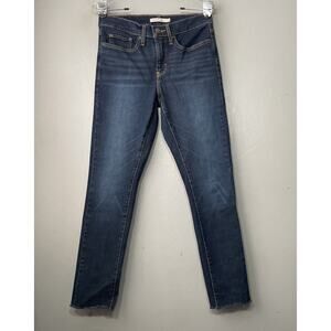 Levis 311 Shaping Skinny Jeans Size 27 Dark Blue Denim Cigarette Raw Hem Ankle